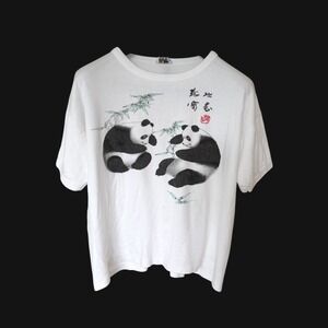 60's Golden Wheel Panda Bamboo Cropped T-Shirt Cotton Rayon Blend Mens Size 42